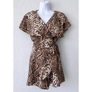 Pants Store Brown Snake Print Backless Faux Wrap Shorts Romper Size Small